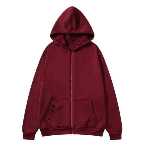 Fall Hoodies Women Solid Plain Long Sleeve Loose Sweatshirts Crew Neck Cotton Pullover Soft Comfortable Hoodie Casual Basic Jcaket Tops With Pockets Sport Sweatshirts #13Wine 3XL