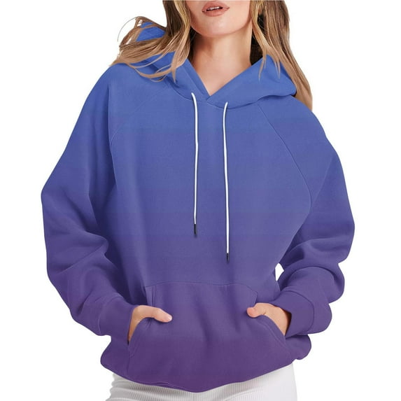 Fall Hoodies for Womens Fashion Gradient Color Sweatshirts Casual Loose Outdoor Hooded Jackets Round Neck Long Sleeve Hoody Sweatshirt Pullover Winter Outwears Plus Size with Pocket