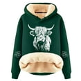 thumbnail image 1 of Fall Hoodies for Womens Drawstring Cattle Print Winter Thick Woolen Wool Jacket Hooded Sweatshirt Blouses, 1 of 4