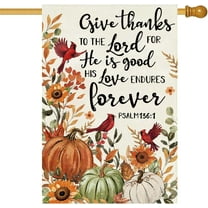 Fall House Flag 28x40 Inch Double Sided,Fall Cardinal Pumpkin Thanksgiving Give Thanks to The Lord Large Garden Flag Seasonal Farmhouse Holiday Yard Outdoor Outside Decoration
