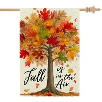 Fall House Flag 28x40 Inch Double Sided for Outside Large Burlap Autumn Tree Maple Leaves Holiday Yard Decoration