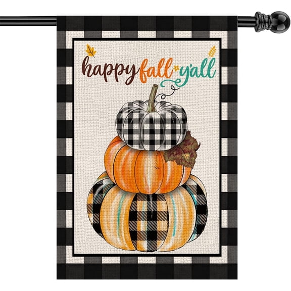 Fall House Flag Happy Fall Y''all Pumpkin Welcome Flags Double Sided Vertical Burlap Yard Outdoor Autumn Thanksgiving Decor 28x40 Inch