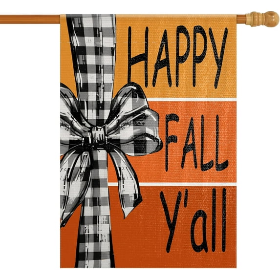Fall House Yard Garden Flag 28 x 40 Inch Outside Double Sided Burlap Happy Fall Y''all Welcome Flag Farmhouse Holiday Patio Lawn House Outdoor Decorations