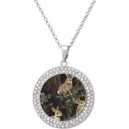 Fall Hunt Rabbits Premium on Tree Stumps Womens Necklaces Inlaid Crystal Round Alloy Pendant Necklace Tiny Gift Jewelry[f150]