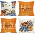 thumbnail image 1 of Fall Hydrangea Pumpkin Pillow Covers Hello Fall 18 x 18 Inch Throw Pillows, Thanksgiving Autumn Floral Seasonal Decorative Farmhouse Cushion Case for Sofa Couch Set of 4, 1 of 6