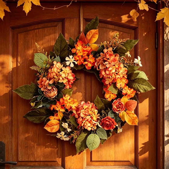 Fall Hydrangea Wreath For Front Door, Lifelike Autumn Floral Wreath Reusable Seasonal Accent Easy Display Design, For Thanksgiving Wall Mantel Dining Room Farmhouse Home Decor