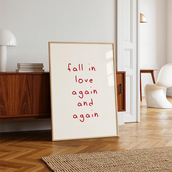 Fall In Love Again And Again Wall Art, Romantic Lyric Print, Handwritten Note In Red Home Decor UNFRAMED Poster, Wall Art for Decor, Present, 24x36
