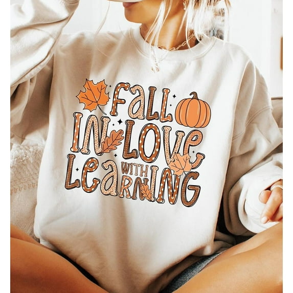 Fall In Love With Learning Sweatshirt: Retro Autumn Teacher Shirt TSHIRT All Size S-5XL
