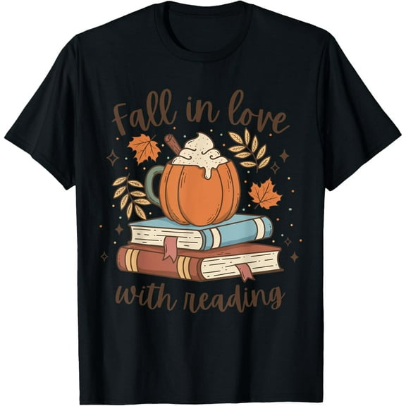 Fall In Love With Reading Autumn Librarian Cute Book Lover T-Shirt