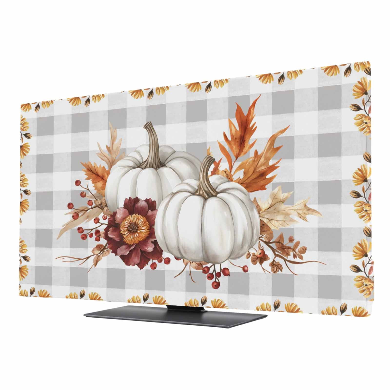 Fall Indoor TV Cover 65 Inch White Pumpkin Elastic TV Enclosure Autumn ...