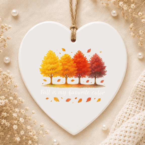 Fall Is My Favorite Autumn Tree Cozy Seasonal Thanksgiving 2D FLAT HEART Ceramic Ornament