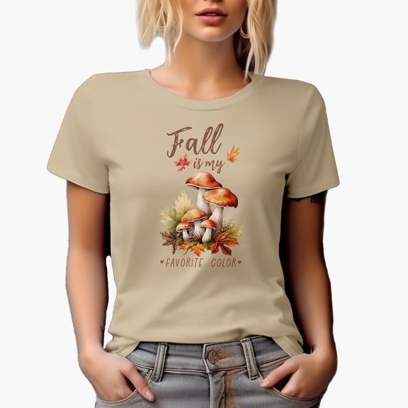 Fall Is My Favorite Color with Mushrooms & Autumn Leaves Art Merch Gift, Tan T-Shirt, 3XL