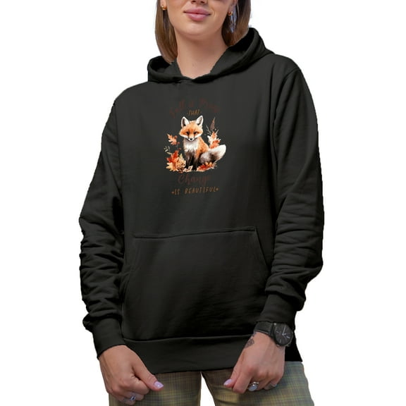Fall Is Proof That Change Is Beautiful, Watercolor Fox & Autumn Leaves Merch Gift, Black Hooded Sweatshirt or Hoodie, Small