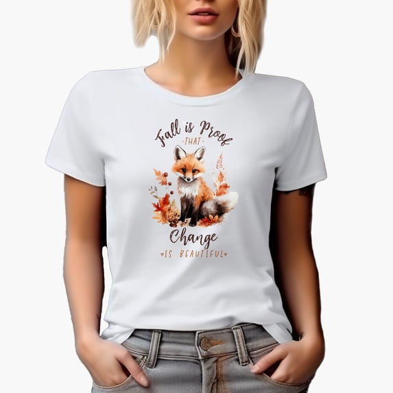 Fall Is Proof That Change Is Beautiful with Watercolor Fox & Autumn Leaves Art Merch Gift, White T-Shirt, Medium