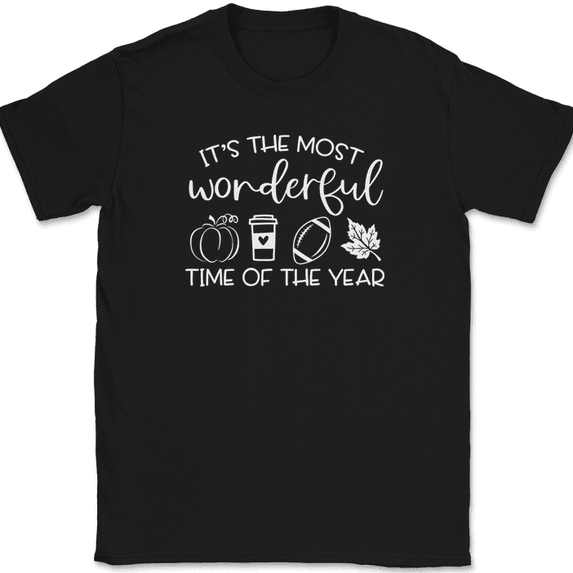 Fall Its The Most Wonderful Time of The Year T-Shirt Funny Leaves Tee - Black, XL