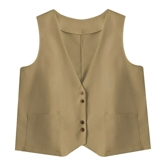 Fall Jacket,Ladies' Solid Color Vintage V Neck Tie Clasp Cotton Linen Vest Outerwear For Layering,Outerwear(Size:XL)