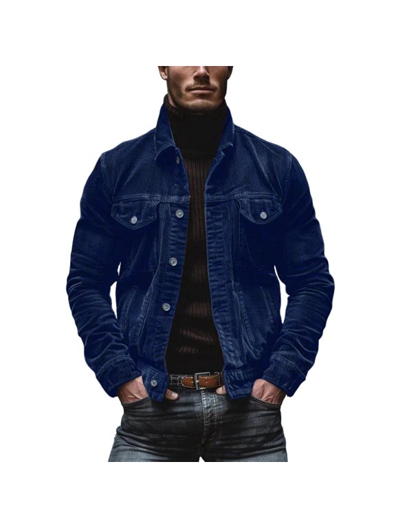 Fall Jacket Men Vintage Lapel Button Down Corduroy Multi-Pockets Trendy Coat Outerwear