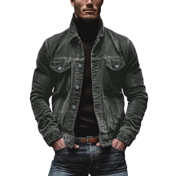 Fall Jacket Men Vintage Lapel Button Down Corduroy Multi-Pockets Trendy Coat Outerwear