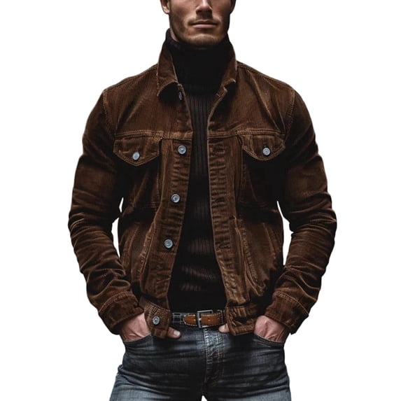 Fall Jacket Men Vintage Lapel Button Down Corduroy Multi-Pockets Trendy Coat Outerwear