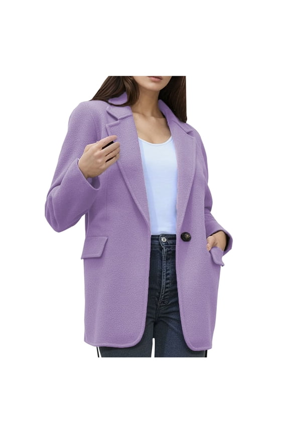 Fall Jacket Sevevn Women Solid Color Blazer Wool Blend Causal Business Office Open Front Short Jacket Pea Coat