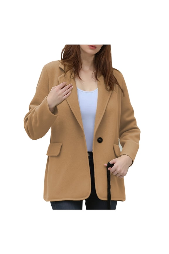 Fall Jacket Sevevn Women Solid Color Blazer Wool Blend Causal Business Office Open Front Short Jacket Pea Coat