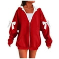 thumbnail image 1 of Fall Jacket Sevevn Women's Zip Up Jacket Bow Tie Long Sleeved Loose Hooded Sweatshirt, 1 of 4