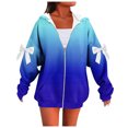 thumbnail image 1 of Fall Jacket Sevevn Women's Zip Up Jacket Bow Tie Long Sleeved Loose Hooded Sweatshirt, 1 of 4