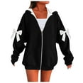 thumbnail image 1 of Fall Jacket Sevevn Women's Zip Up Jacket Bow Tie Long Sleeved Loose Hooded Sweatshirt, 1 of 4