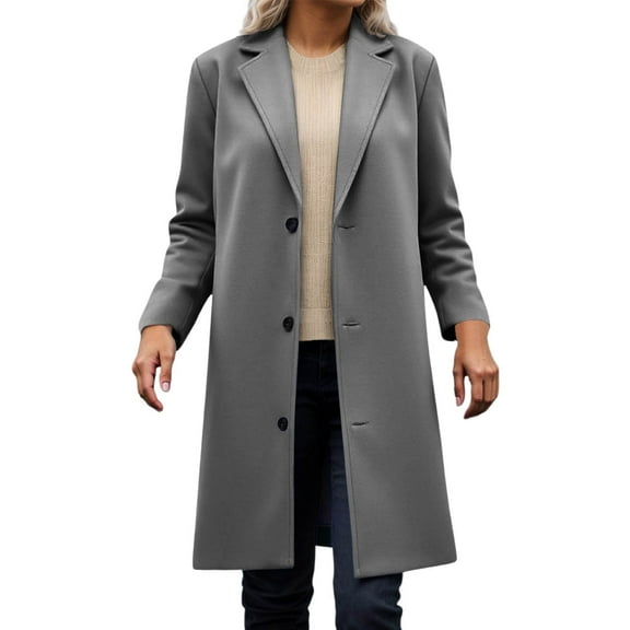 Fall Jacket Women Elegant Single Lapel Wool Solid Commute Work Trench Coat Outwears Coats