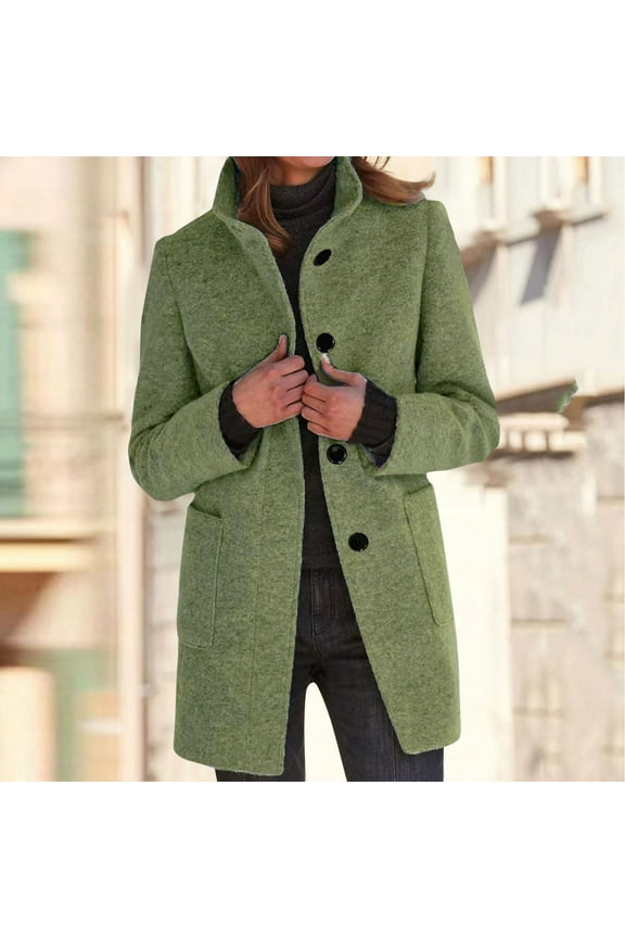 Fall Jacket Women Long Coats For Women Winter Coat Button Down Business Casual Long Sleeve Jackets With Pockets Army Green L