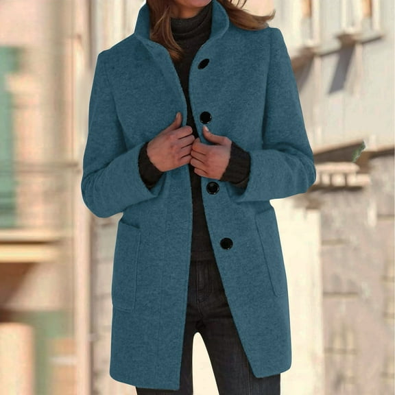 Fall Jacket Women Long Coats For Women Winter Coat Button Down Business Casual Long Sleeve Jackets With Pockets Blue L