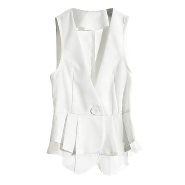 Fall Jacket,Women's Sleeveless V Neck Chiffon Vest Solid Color Casual Sleeveless Cardigan Short Vest Suit Vest Summer Coat,Outerwear(Size:2XL)