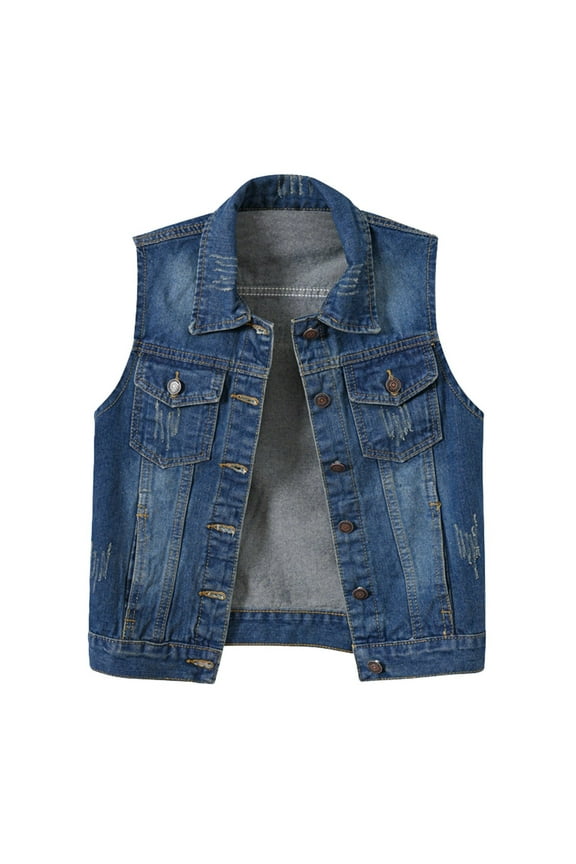Fall Jacket,Womens Buttoned Washed Denim Jacket Sleeveless Crop Vest,Outerwear(Size:4XL)