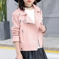 thumbnail image 1 of Fall Jacket for Girls PU Leather Motorcycle Jacket Notch Lapel Biker Jacket 3-16Y (Pink 5-6 Years), 1 of 5