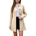 thumbnail image 1 of Fall Jacket for Women 2025 Elegant Stand Collar Singel Wool Solid Outwears Coats Beige, 1 of 4