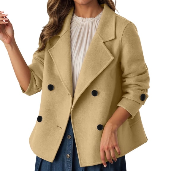 Fall Jacket for Women 2025 Solid Double Wool Elegant Lapel Trench Outwears Clothes Beige