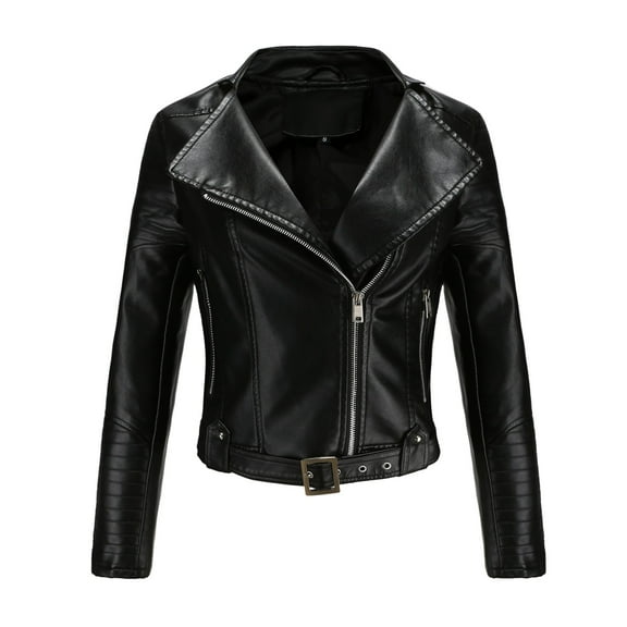 Fall Jacket for Women Faux Leather Lapel Cropped Slim Zip Up Buckle Belted Moto Biker 2025 Fashion Fall Clothes