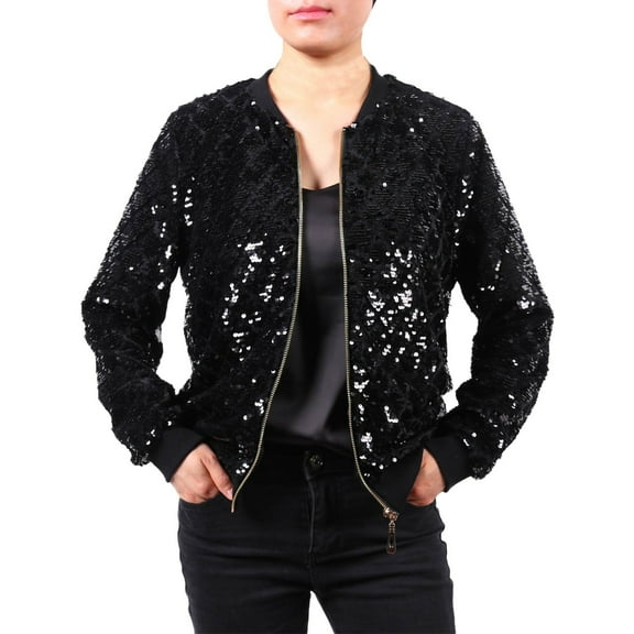 Fall Jacket for Women Glitter Sequin Baseball Fashion Long Sleeve Casual Zip Up Bomber Winter Coat