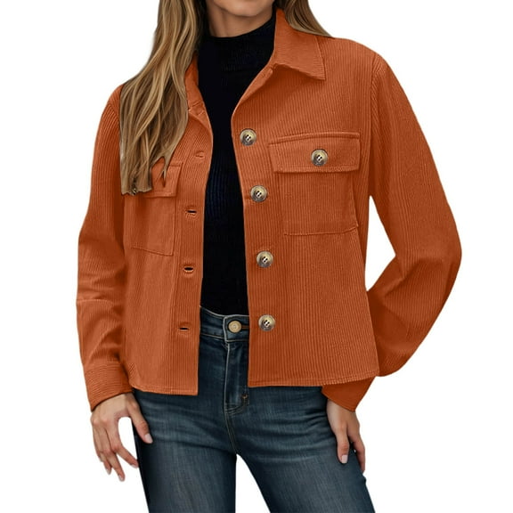 Fall Jacket for Women Solid Single Breasted Long Sleeve Lapel Workwear Shirts With Pocket Lightweight Outerwear