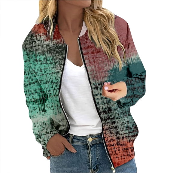 Fall Jacket for Women Vintage Floral Windbreaker Long Sleeve Zipper Baseball Casual Bomber Trendy Jacket