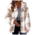 thumbnail image 1 of Fall Jacket for Women Wool Lamb Plaid Shirts Long Sleeve Flannel Lapel Button Down Cardigan Boyfriend Shacket 2025 Fashion Fall Clothes, 1 of 5