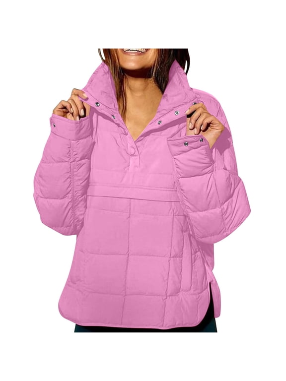 Fall Jackets For Women 2025 Sevevn Women's Quilted Pullover Puffer Jacket Stand Collar Oversize Winter Coat Tops