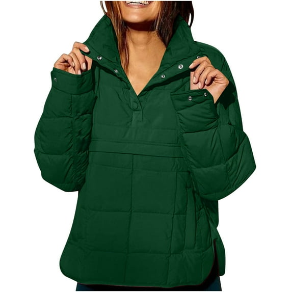 Fall Jackets For Women 2025 Sevevn Women's Quilted Pullover Puffer Jacket Stand Collar Oversize Winter Coat Tops