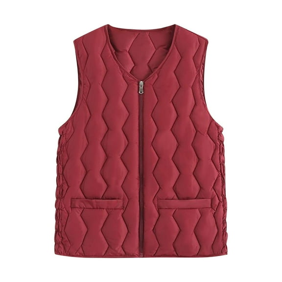 Fall Jackets For Women 2025 Sevevn Women's Quilted Vest Rib Collar Lightweight Zip Padded Gilet