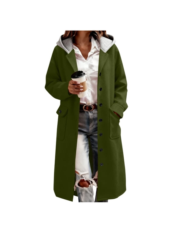 Fall Jackets For Women 2025 Sevevn Womens Single Breasted Hooded Pea Coat Winter Wool Blend Over Coats Long Jackets