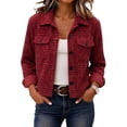 thumbnail image 1 of Fall Jackets For Women Plaid Lapel Collar Button Up Long Sleeve Cropped Shacket Casual Fall Trendy Outerwear Short Jacket With Pockets, 1 of 4