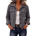 thumbnail image 1 of Fall Jackets For Women Plaid Lapel Collar Button Up Long Sleeve Cropped Shacket Casual Fall Trendy Outerwear Short Jacket With Pockets, 1 of 4