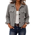 thumbnail image 1 of Fall Jackets For Women Plaid Winter Coats Fashion Lapel Button Down Long Sleeve Cropped Jacket Wiht Pockets, 1 of 4