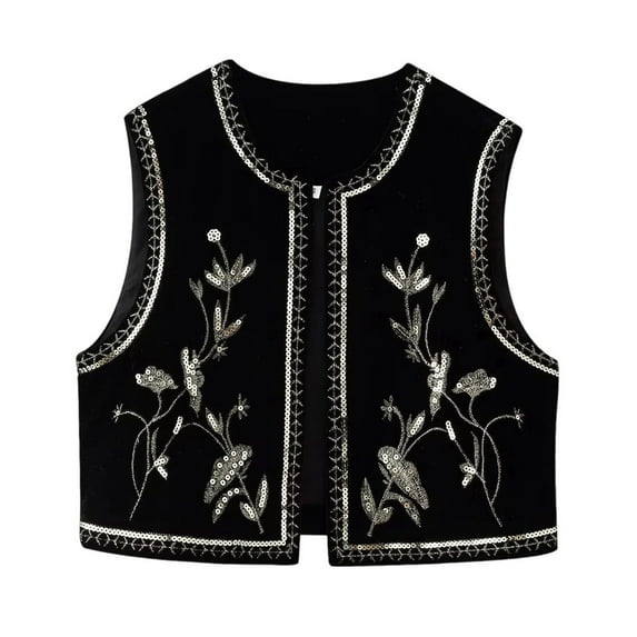Fall Jackets For Women Vintage Embroidered Sleeveless Cardigan Boho Floral Crochet Open Front Vest Top Clothing