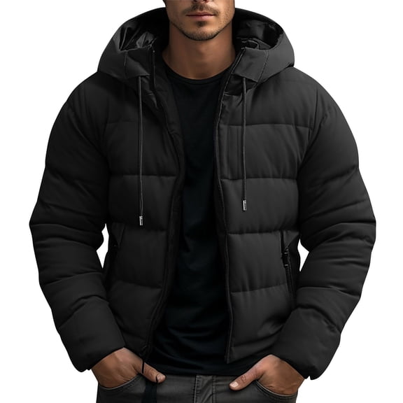Fall Jackets Men Lightweight Packable Hooded Waterproof Puffer Jacket Warm Winter Coats Windproof Thermal Insulated Jackets Thick Down Outwear with Pockets